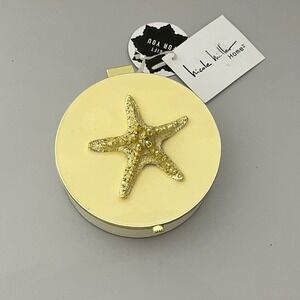 Nicole Miller Trinket Box Home  Yellow Gold Starfish Coastal Mirror Jewelry Case